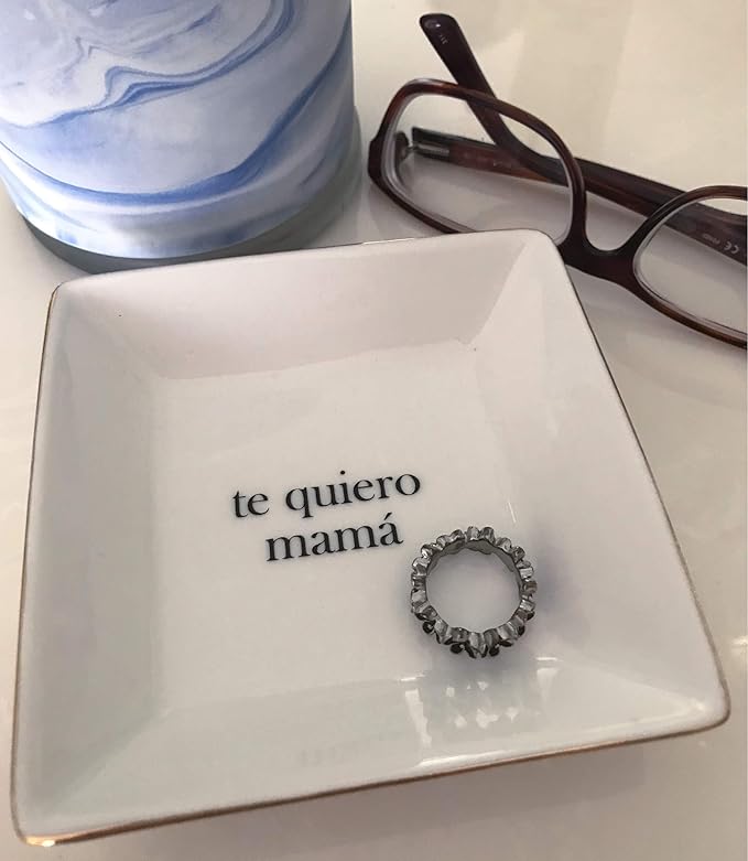 Simply Charmed I Love You Mom Spanish Gift - Ceramic Jewelry Dish or Ring Holder – Trinket Tray – Fun Birthday or Valentine's Day Gift for Mama or Madre