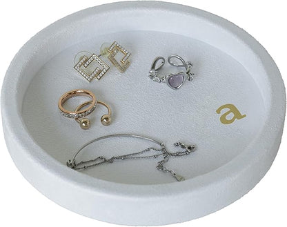 COLLECTIVE HOME - Velvet Jewelry Tray, 6" Monogrammed Jewelry Dish, Smooth Velour Display Dish for Rings, Earrings, Necklaces, Makeup, Personalized Gifts for Women (White-a)