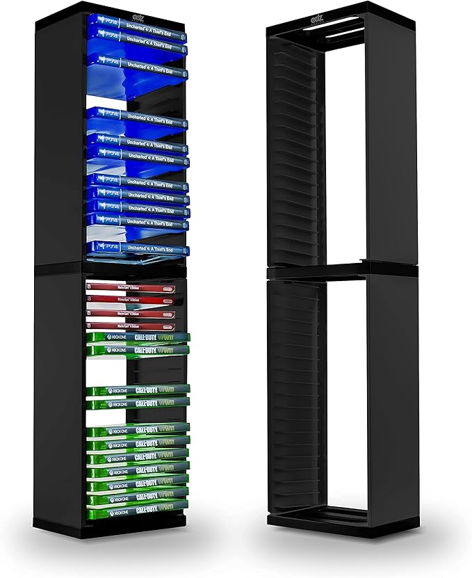 ADZ Game Storage Tower – Stores 36 Games or Blu-Ray Disks – Game Holder Rack for PS4, PS5, Xbox One, Xbox Series X/S Games and Blu-Ray Discs (Black)