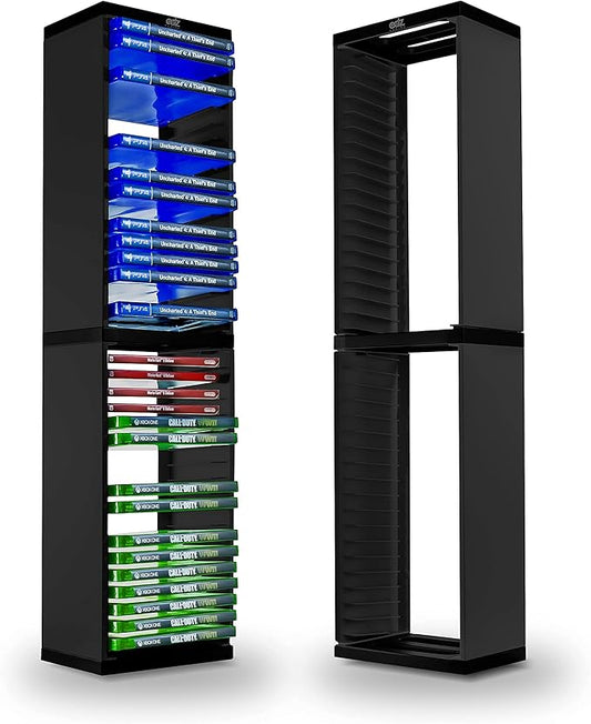 ADZ Game Storage Tower – Stores 36 Games or Blu-Ray Disks – Game Holder Rack for PS4, PS5, Xbox One, Xbox Series X/S Games and Blu-Ray Discs (Black)