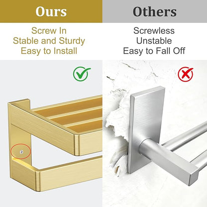 TNOMS Double Towel Bar for Bathroom Brushed Gold Towel Rack 23.6-inch Towel Holder Stainless Steel Wall-Mounted Bathroom Hardware Accessories