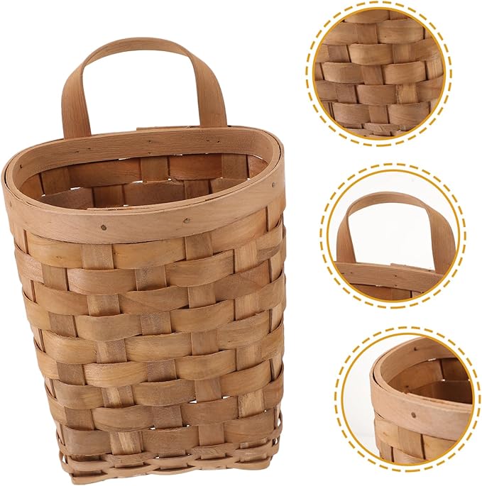 ABOOFAN Wall Mounted Hanging Storage Basket Natural Wood Woven Organizer for Kitchen Bathroom Bedroom Compact Space Saving Bin for Door and Wall Multifunctional Home Decor