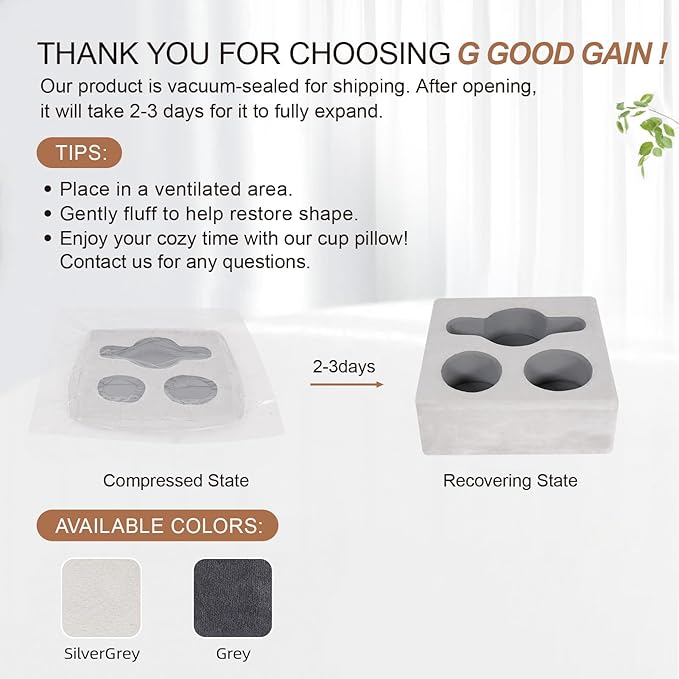 G GOOD GAIN Couch Cup Holder Pillow, Spill-Proof Sofa Drink Cup Holder & Multi-Use Organizer for Sofa, Bed, Car, Beach - Holds Mugs, Phone, Snacks, Remote Control, KeepTemp Design (Grey)