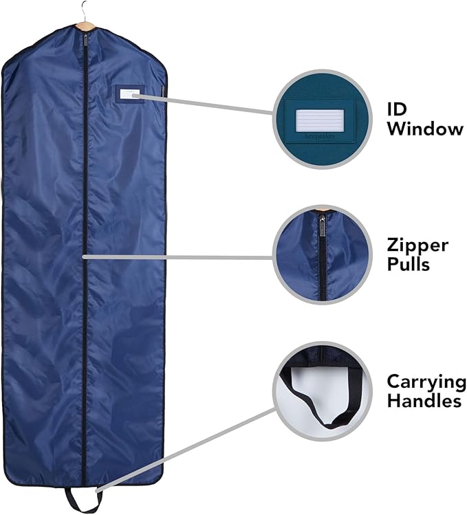 Covermates Keepsakes Garment Bag Set - Premium Polyester - Full Length Zipper - ID Window - Carrying Handles - Closet Storage, Blue