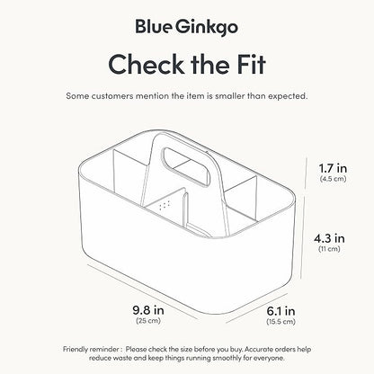 BLUE GINKGO Stackable Organizer Caddy – Korean-Made Portable Tote for Bathroom, Office, Crafts, or School Supplies (Rectangle, White)