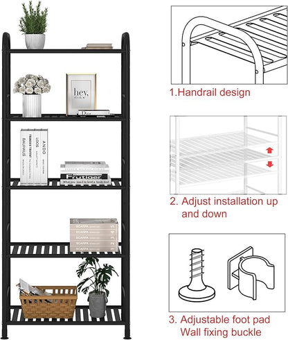 JSB 5-Tier Adjustable Shelving Unit, Heavy Duty Storage Rack Organizer Metal Corner Shelf for Kitchen Living Room Laundry Pantry Bathroom (Black, 5 Tier)…