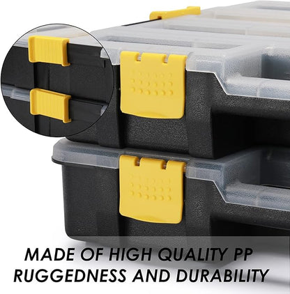 MIXPOWER 2 Pieces 34-Compartment Toolbox Organizer sets, 20 Removable Dividers, Black/Yellow, 2 Pieces Set, Excellent for Screws, Nuts, Small Parts