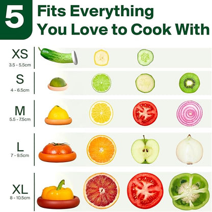 Food Huggers 5pc Reusable Silicone Food Savers | BPA Free & Dishwasher Safe | Fruit & Vegetable Produce Storage for Onion, Tomato, Lemon, Banana, Cans & More | Round, Terracotta