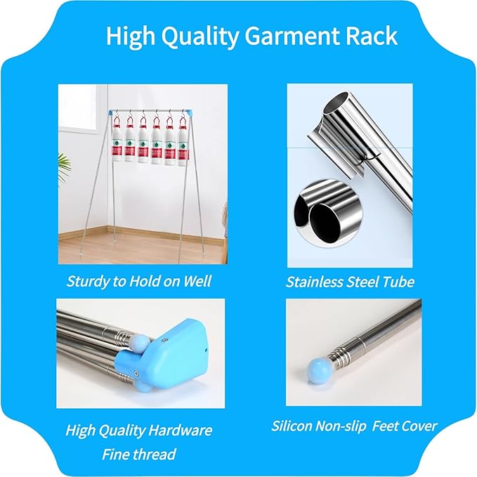 Portable Travel Garment Rack, Compact Stainless Steel Foldable Mini Drying Clothes Rack for Travel, Camping, Hotel Room, Laundry, Dance Costume, Indoor, Outdoor (Regular)