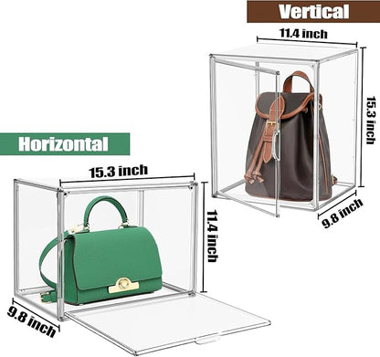 DAYOOH 5 Pcs Super Large Acrylic Display Case Purse Handbag Storage Organizer for Closet Clear Stackable Bag Storage Boxes for Books, Boots, Collectibles, Cosmetic