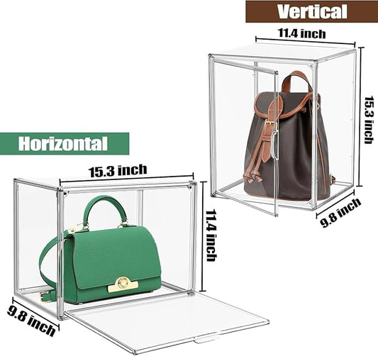 DAYOOH 5 Pcs Super Large Acrylic Display Case Purse Handbag Storage Organizer for Closet Clear Stackable Bag Storage Boxes for Books, Boots, Collectibles, Cosmetic