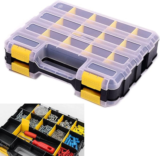 Tools Organizer Box Small Parts Storage Box 34-Compartment Double Side Hardware Organizers with Removable Plastic Dividers for Screws, Nuts, Nails, Bolts