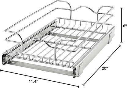 Rev-A-Shelf Kitchen Cabinet Pullout Shelf and Drawer Organizer Slide Out Pantry Storage Basket in Multiple Sizes, 12 x 20 In, 5WB1-1220CR-1