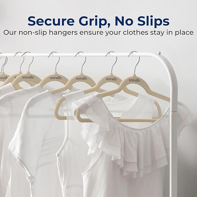 SereneLife 150 Pack Velvet Hangers - Non-Slip with 360° Swivel Hook - Ultra-Thin, Lightweight, Space-Saving, Felt Hangers for Shirts, Sweaters, Hoodies, Kids Clothes & Dresses