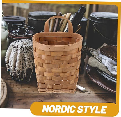 Woven Hanging Storage Basket for Makeup Items Wall Mounted Organizer with Natural Look Compact Design Versatile Planter for Home Kitchen and Balcony
