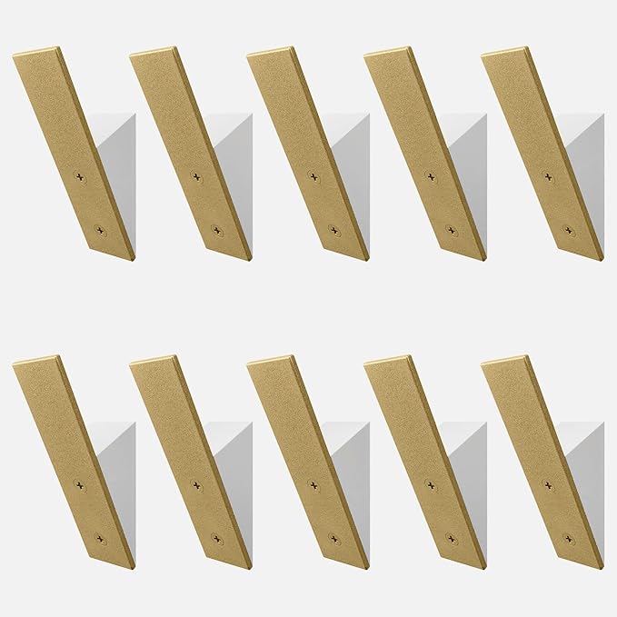 Homeforia Gold Wall Coat Hooks, High End White Wood & Gold Metal Wall Mounted Clothing Hook, Mid-Century Modern Clothes Hooks, Heavy Duty Wooden Hook for Hanging Coats, Hats, Towels & More, Set of 10