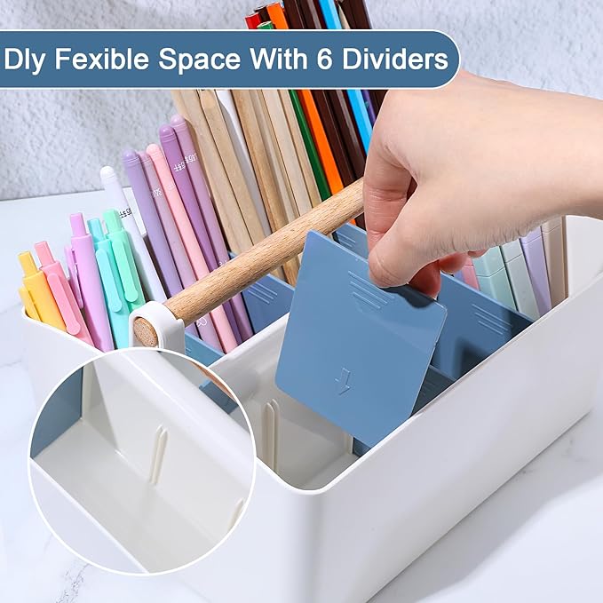 2Pcs Art Supply Organizers Caddy with Handle, Desk, Makeup Caddy and Tote (Blue)