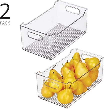mDesign Modern Plastic Open Front Dip Storage Organizer Bin Basket with Built-In Handles for Kitchen Organizing, Fridge Shelf, Cubby, Cabinet, or Pantry Organization, Ligne Collection - 2 Pack - Clear