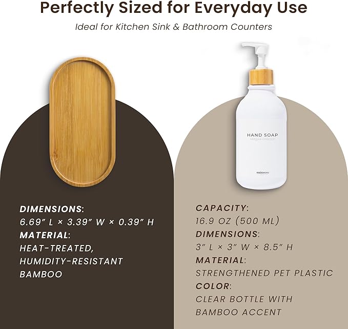 Maisonovo Plastic Soap Dispenser Set | Hand Soap and Dish Soap Dispenser Set | 16.9oz Amber Bottles with Black Bamboo Pump | Bathroom Lotion Dispenser with Pump Set of 2
