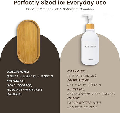 Maisonovo Plastic Soap Dispenser Set | Hand Soap and Dish Soap Dispenser Set | 16.9oz Amber Bottles with Black Bamboo Pump | Bathroom Lotion Dispenser with Pump Set of 2