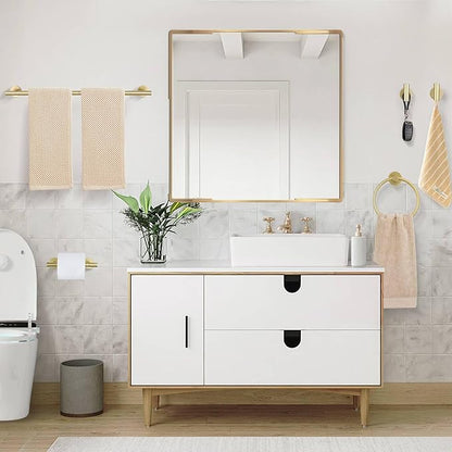 5 Pieces Brushed Gold Towel Bar Set, Upgraded Round Bathroom Hardware Accessories Set, Toilet Paper Holder Towel Holder Set for Bathroom Stainless Steel Wall Mounted 23.6Inch