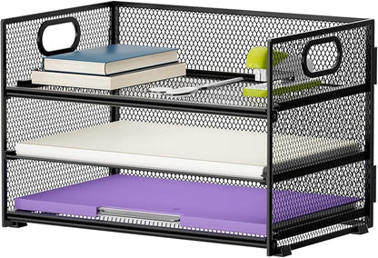 Marbrasse 3 Tier Paper Organizer Letter Tray, Mesh File Organizer with Handle, Paper Sorter Desk Organizer for Home Office Supplies