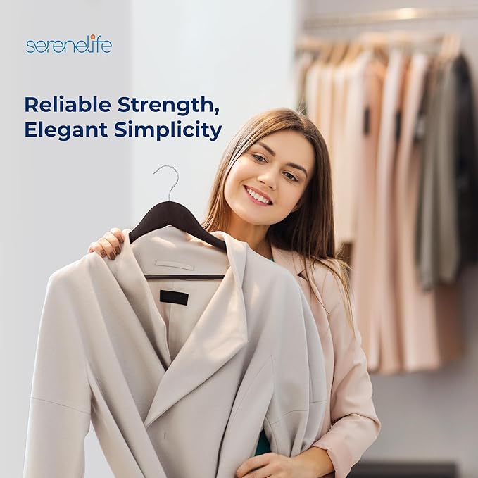 SereneLife 30 Pack Wooden Coat Hangers – Durable Suit Hangers with 360° Swivel Hook & Notches – Slim Design for Shirts, Jackets, Dresses, and More