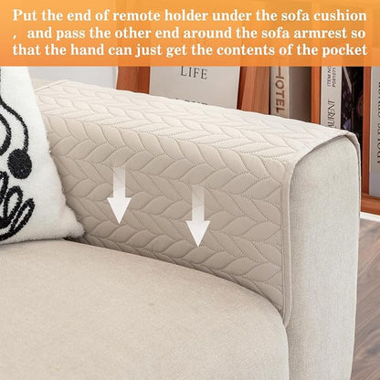 HADEEONG Sofa Armrest Organizer Arm Chair Caddy for Recliner, Remote Control Holder for Recliner, Non-Slip Armchair Caddy with 6 Pockets Storage for Magazine, Tablet, Phone, Beige