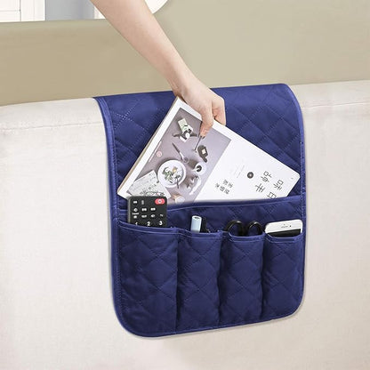 AUVCAS Sofa Armrest Organizer Non-Slip Arm Chair Bedside Caddy Storage Organizer for Recliner Couch with 5 Pockets for Cell Phone TV Remote Control Magazines (BLUE)