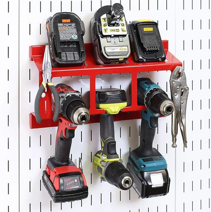 Wall Control Drill Holder Power Tool Storage Rack - Compact Impact Drill Battery Power Tool Pegboard Organizer Pegboard (Red)