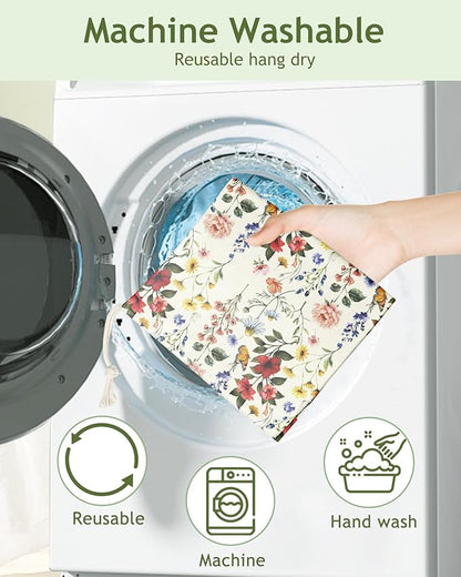 Plastic Bag Holder, Grocery Bag Organizer - 1 Pack Cute Kitchen Dispenser Holders Reusable Shopping Western Hanging Wall with Adjustment Drawstring Closure for Women Home, Floral