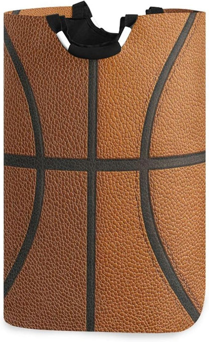 Laundry Hamper Basket Basketball Texture Brown Storage Basket Collapsible Clothes Hamper with Handle Nursery Hamper Blanket Basket for Dirty Clothes Living Room Bathroom