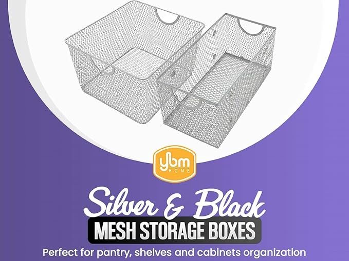 YBM HOME Kitchen Pantry Organizer Wire Baskets for Shelves, Cabinets, Pantry, Countertop, Mesh Open Storage Bin Metal Basket for Organizing Food Supplies, 6 Pack, 14.5x9.25x7