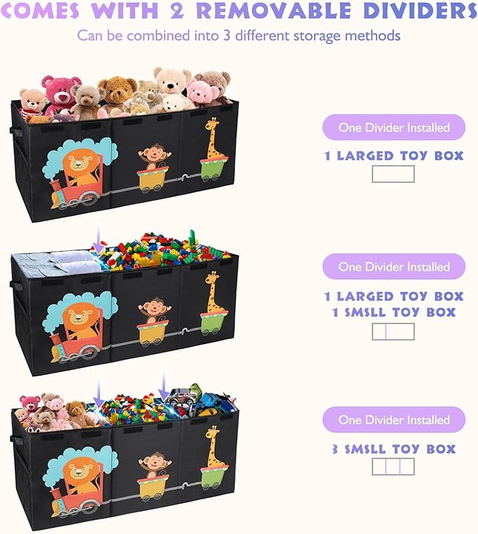 XL Toy Box - Toy Storage Bins with lids, Collapsible Toy Chest for Boys Girls, Kids Big Toy Organizer with Adjustable Dividers for Living Room Area, Playroom, Bedroom，40"x16"x14"