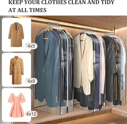 4 Pack 60" Clear Garment Bags for Hanging Clothes, with Smooth Side Zipper, Hanging Garment Bags for Closet Storage, Long, for Shirts, Coats, Dresses, Suits