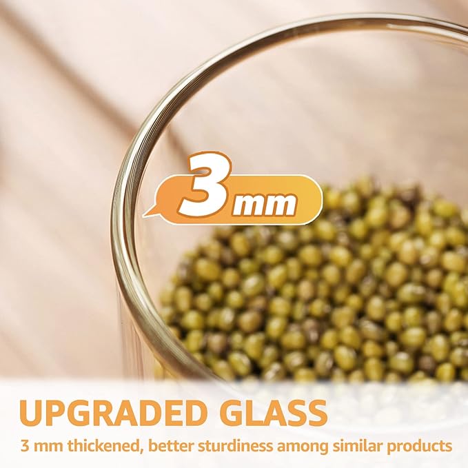 32 FL Oz Glass Jars with Bamboo Lid Set, 4Pack UPGRADE Thick Glass Pantry Storage Canisters Kitchen Clear Food Containers, for Dry Foods Nut Meal Prep Coffee Bean Candy Sugar Cookie Cereal