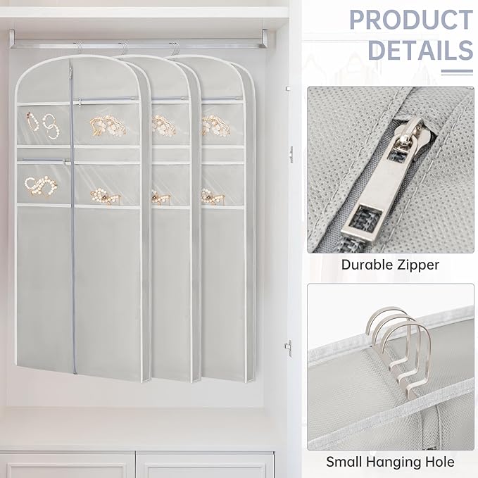 65" Garment Bag for Travel for Hanging Clothes Storage Hanging Suit Cover with Zipper and Accessory Storage for Coats, Dresses, Suits