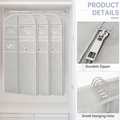 65" Garment Bag for Travel for Hanging Clothes Storage Hanging Suit Cover with Zipper and Accessory Storage for Coats, Dresses, Suits