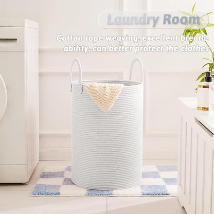 Laundry Basket,Woven Cotton Rope Laundry Hamper,60L for Decorative Storage of Dirty Clothes,Toys and Blankets in Bathroom,Baby Room and Living Room