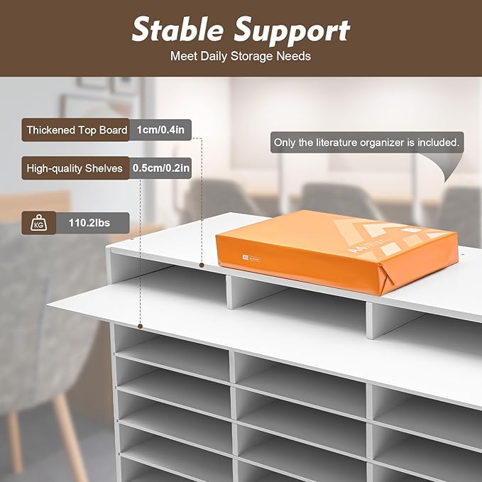 27 Compartments Literature Organizer,9 Layer PVC Mail Sorter Organizer with Adjustable Shelves, Door-less Mail Center Paper Storage Cabinet for Files Magazines Documents (27 Slots - White)
