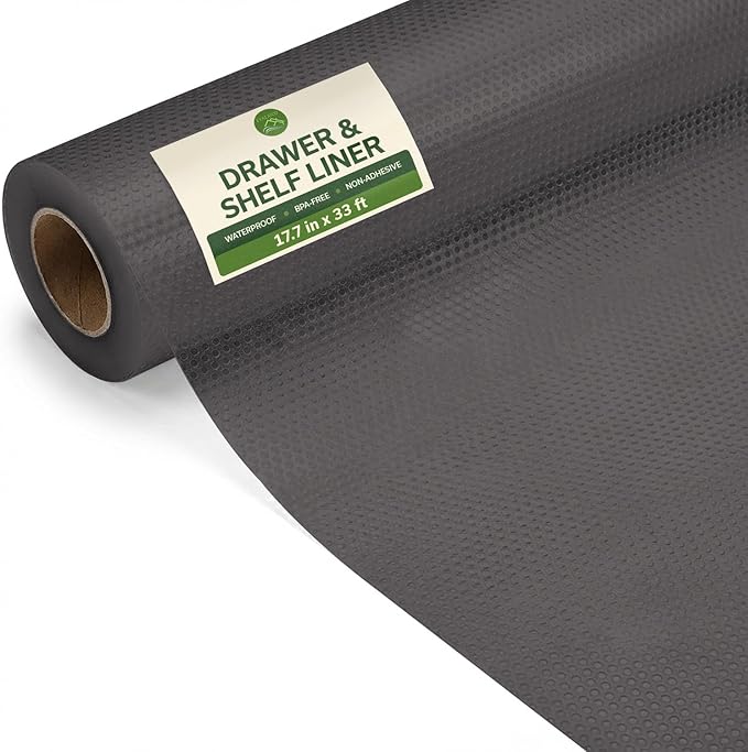 EVALAND Shelf Liners for Kitchen Cabinets Non-Adhesive 17.7" x 33 FT Grey Drawer Liner Non Slip, Washable Cabinet Liner, Waterproof Shelf Liners for Cabinets, Refrigerator Bathroom Pantry Cabinet Mat