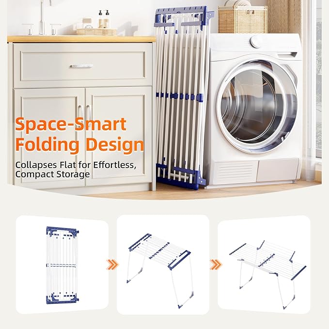KINGBOARD Clothes Drying Rack Foldable, Extendable Laundry Drying Rack with 2 Wings,Heavy Duty Drying Rack Clothing, Portable Clothes Drying Rack for Indoor Outdoor, Large Capacity Laundry Rack, White