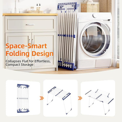 KINGBOARD Clothes Drying Rack Foldable, Extendable Laundry Drying Rack with 2 Wings,Heavy Duty Drying Rack Clothing, Portable Clothes Drying Rack for Indoor Outdoor, Large Capacity Laundry Rack, White