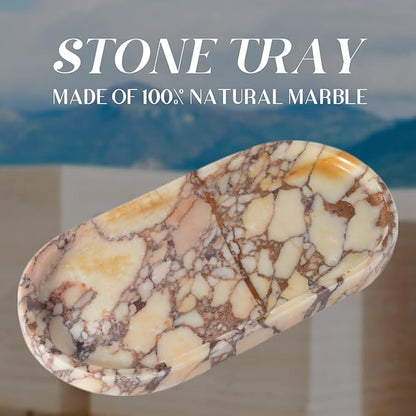Koville Natural Marble Tray for Decor, Marble Vanity Tray for Perfume, Cosmetics, Jewelry, Stone Decorative Trays for Dresser Organizer, Storage Trays for Home Bathroom Countertop(Calacatta Viola)