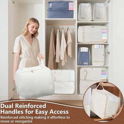Compression Storage Bags for Down Comforters, Foldable Reusable Organizer for Down Coats, Clothes, Bedding, Blanket, Self Compression Packing Cubes Space Saver Bags with Dual Zipper, 2 Pack 136L Beige