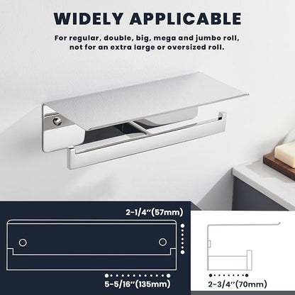 Suyar Double Toilet Paper Holder, SUS 304 Stainless Steel Bathroom Toilet Paper Roll Holder with Shelf, Polished Chrome