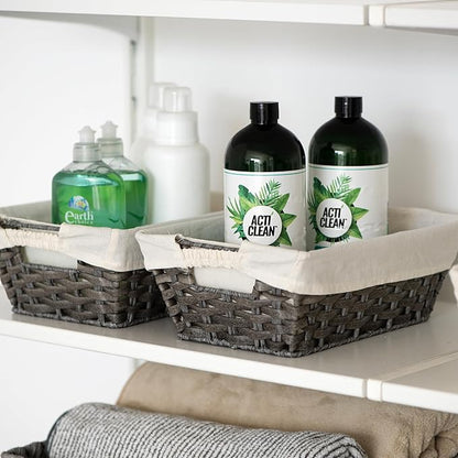 JS HANGER Wicker Storage Basket with Liners, Set of 2, Washable Waterproof, 12.6"L x 8.7"W x 4.3"H, Woven Basket for Pantry, Toilet, Bathroom, Bedroom, Patio, Grey