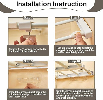 Gerrii 6 Pcs Closet Tension Shelf Rod Expandable Shelf Locker Organizer Adjustable Metal Storage Rack Scalable Layered Divider Separator for Cabinet Wardrobe Kitchen Bathroom (10.83''-17.91'')