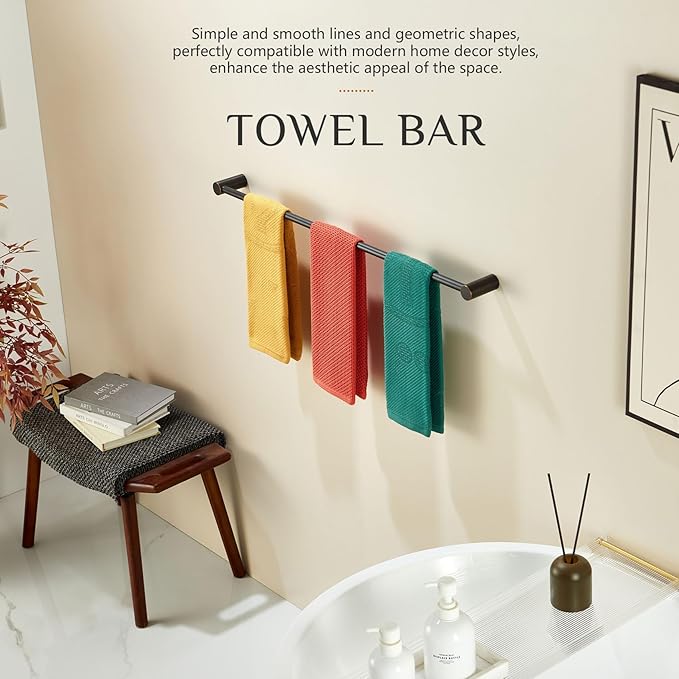 KOKOSIRI Towel Bar Oil Rubbed Bronze 32'' Bath Towel Rack Holders Single Rail for Bathroom Wall Mounted Stainless Steel Bathroom Hardware, B4007ORB-L32