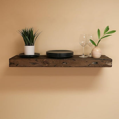 Urbandi Rustic Distressed Floating Shelves, Set of 2, Handmade Out of Pine Wood, 3 Inch Thick, Made in USA (Jacobean, 36Lx3Hx6D)